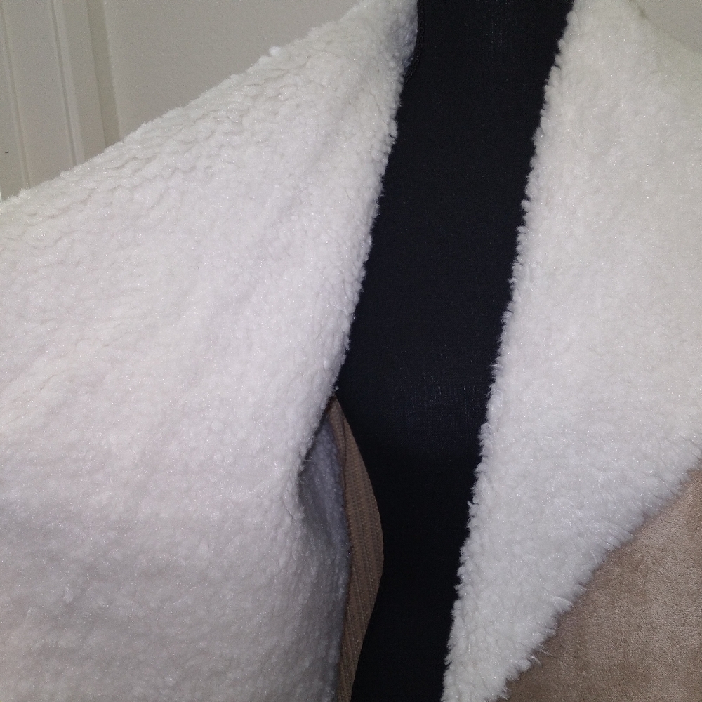 Faded Glory Tan Faux Suede/ Faux Sherpa Collar Lining  Long Sleeve Cardi… - Picture 7 of 9